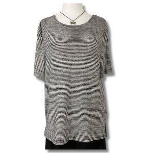 BANANA REPUBLIC Black white striped thin knit top ~ Stretchy MEDIUM LARGE tee